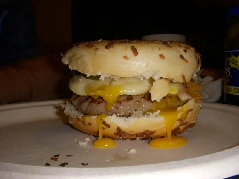 Valmg's Jersey Devil Sandwich Substitutes Sausage And Onion bagel Valmg's Jersey Devil Sandwich Substitutes Sausage And Onion bagel