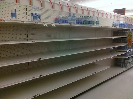 Hurricane Irene Empty Water Shelves