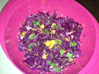 Shredded Chicken Tacos With Red Cabbage And Mango Slaw #Recipe
