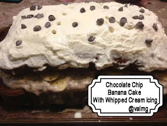 Chocolate Chip Banana Cake With Whipped Cream Icing