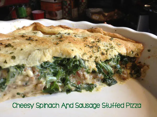 Cheesy Spinach Sausage Stuffed Pizza Recipe