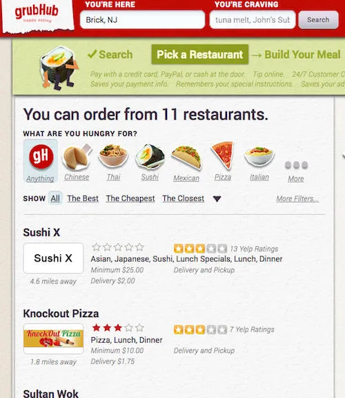 GrubHub Online And Mobile Food Ordering