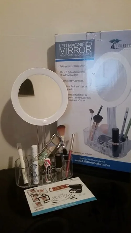 ToiletTree LED 7x Magnified Makeup Mirror with Cosmetic Organizer Bas