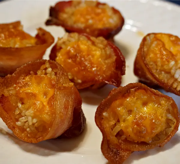 Gluten-Free Cheesy Rice Filled Bacon Cups