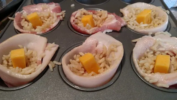 Gluten-Free Cheesy Rice Filled Bacon Cups recipe