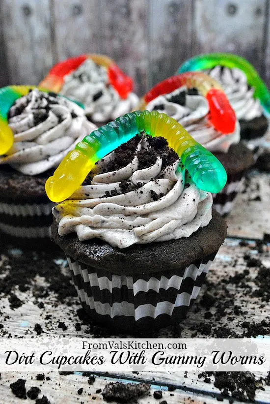 Dirt Cupcakes With Gummy Worms Recipe - From Val's Kitchen