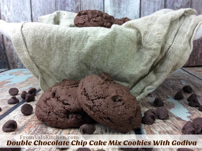 Double Chocolate Chip Cake Mix Cookies With Godiva Recipe From Val's Kitchen