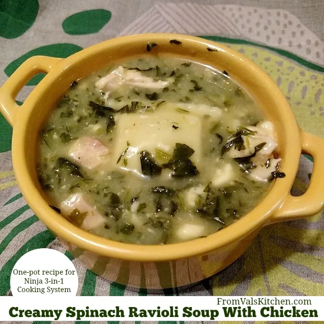 One-Pot Creamy Spinach Ravioli Soup With Chicken #Recipe For Ninja 3-in-1 Cooking System From Val's Kitchen